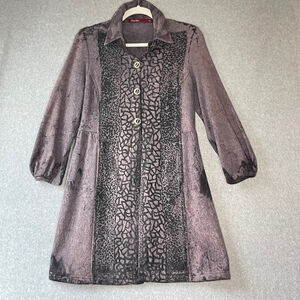 Barbara Lesser Fibers Purple Black Patterned Cotton Coat S